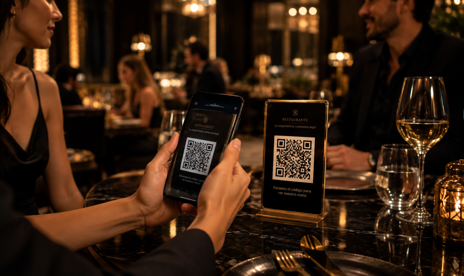 Comensal escaneando el código QR de la mesa para ver el menú